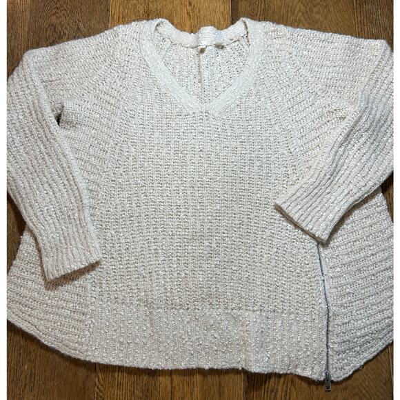 Anthropologie Moth Chunky Knit Swing Sweater in Cream Zipper Accent Alpaca Sz L - Picture 1 of 10